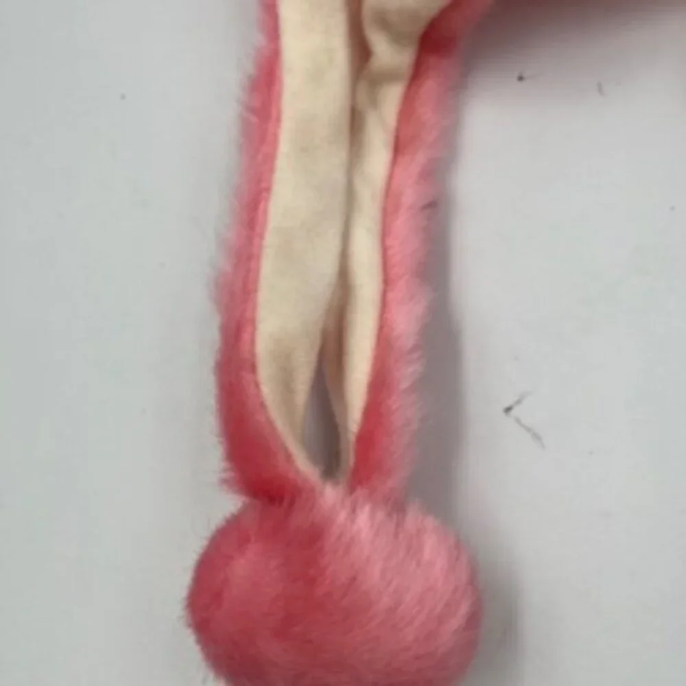Pink‎ Girl's Hat  Plush Fuzzy Snow beanie Bunny Ears Warm  Fluffy Pom Pom Tie
